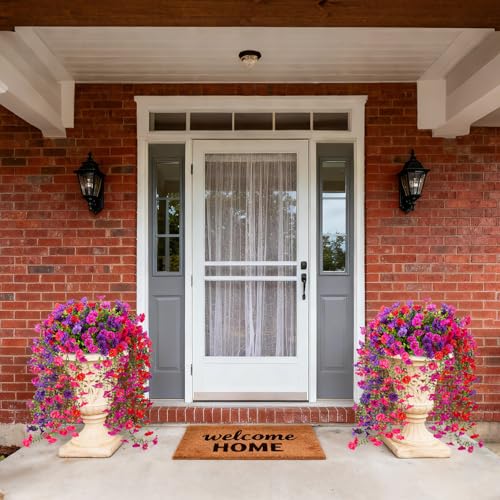 ADXORA Fake Artificial Hanging Morning Glory Flowers for Outdoor Planters Porch Pation Decoration,8 Bundles UV Resistant Silk Faux Flowers with Realistic Eucalyptus Plants for Home Office Garden Decor - Image 2
