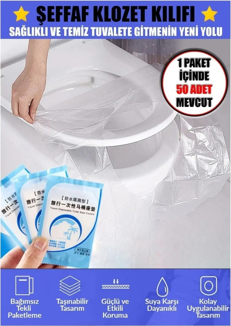 Mai̇n Shop Disposable Transparent Toilet Seat Cover (50 Pieces)