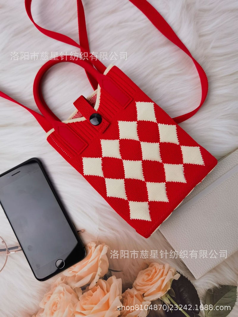 2025 Autumn New Style Girl'S Heart-Shaped Handbag For Carrying Mobile Phones, Knitted Crossbody Bag, Portable Textured Small Handbag - Image 1