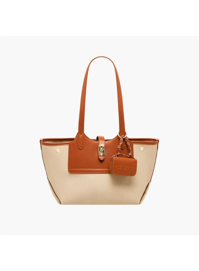 Celeste Women Textured Tote Bag with Pouch and Zip Closure