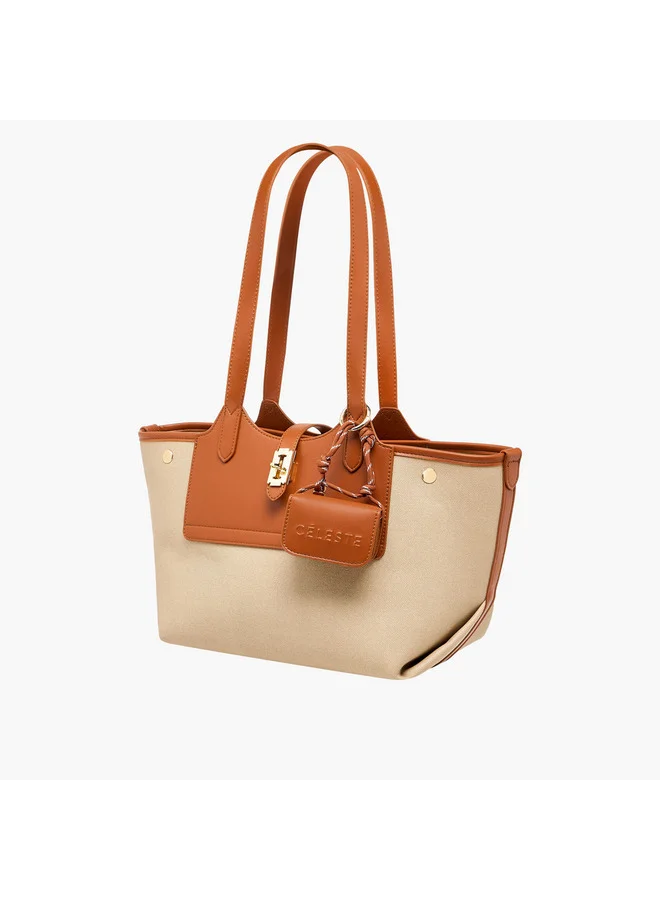 Celeste Women Textured Tote Bag with Pouch and Zip Closure