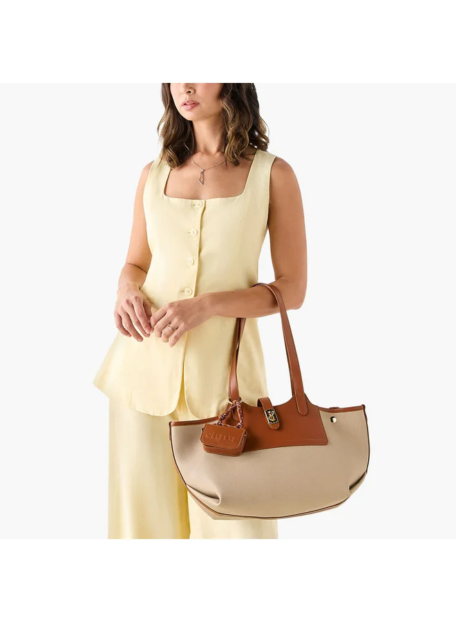Celeste Women Textured Tote Bag with Pouch and Zip Closure