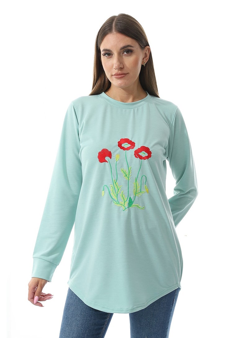 Caesar Women Embroidery T- Shirt With Long Sleeves And Round Neck  - Image 1