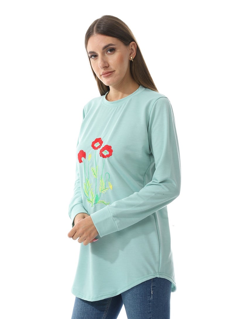 Caesar Women Embroidery T- Shirt With Long Sleeves And Round Neck  - Image 2