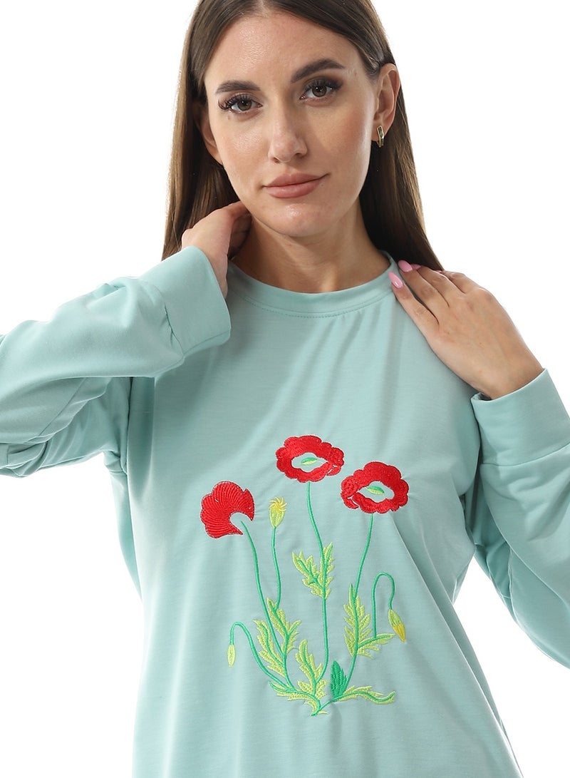 Caesar Women Embroidery T- Shirt With Long Sleeves And Round Neck  - Image 3