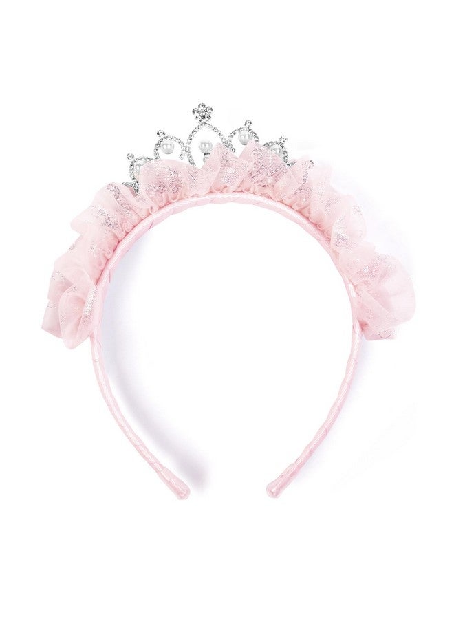 Princess Tiara Crown Headband Cute Tulle Tiaras Crowns Birthday Headbands For Women Teens Head Bands Party Favor Fairy Costume Hair Accessories (Pink)