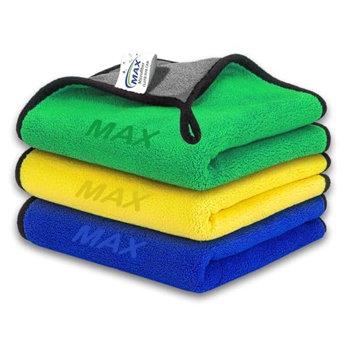 MAX Microfiber Cloth for Car Cleaning (3 Pcs) - Ultra Soft, Thick Plush, Double Sided Microfiber Towel for Car Cleaning, Washing, Detailing, 800 GSM, 30 x 40 cm, Multicolour - Image 1