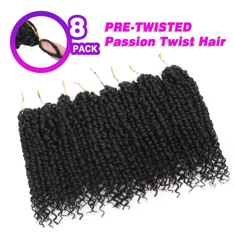 Bileaf 8 Packs Passion Twist Crochet Hair 10 Inch Pre-twisted Short Crochet Passion Twist Hair, Pre Looped Passion Twist Crochet Braids Bohemian Crochet Hair 1B - Image 3