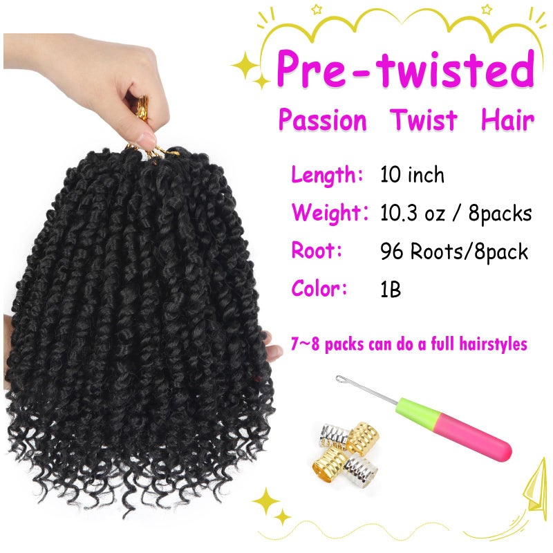 Bileaf 8 Packs Passion Twist Crochet Hair 10 Inch Pre-twisted Short Crochet Passion Twist Hair, Pre Looped Passion Twist Crochet Braids Bohemian Crochet Hair 1B - Image 2