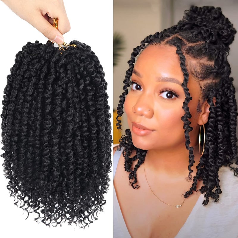 Bileaf 8 Packs Passion Twist Crochet Hair 10 Inch Pre-twisted Short Crochet Passion Twist Hair, Pre Looped Passion Twist Crochet Braids Bohemian Crochet Hair 1B - Image 1