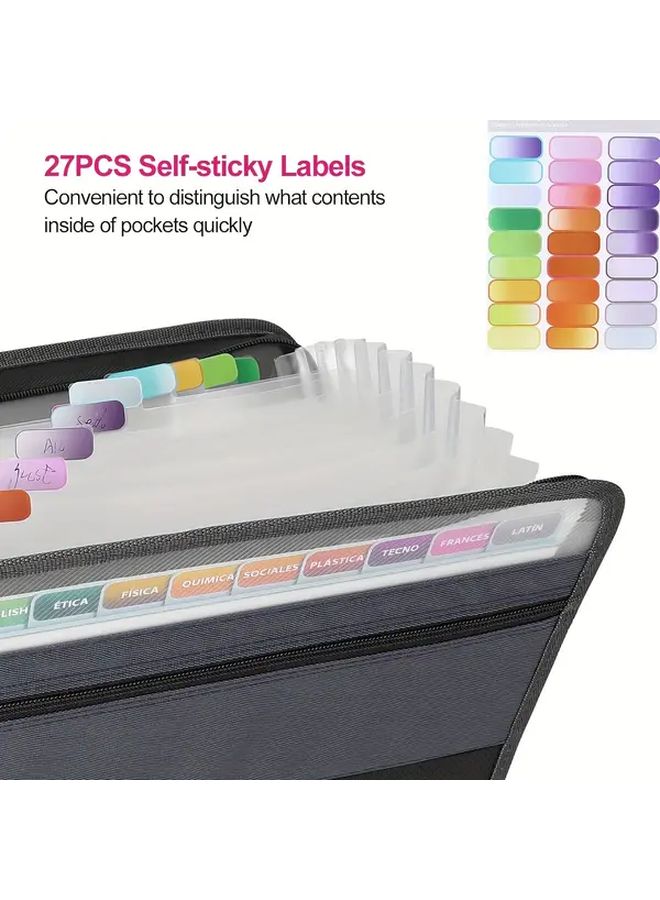 Black Expanding File Folder Organizer With Zipper Closure And 13 Pockets For Document Storage Office School - Image 5