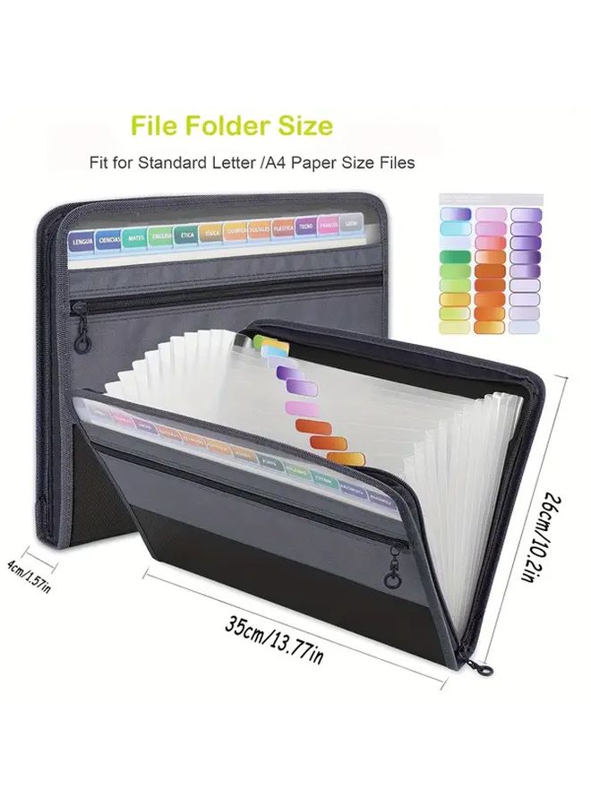 Black Expanding File Folder Organizer With Zipper Closure And 13 Pockets For Document Storage Office School - Image 2