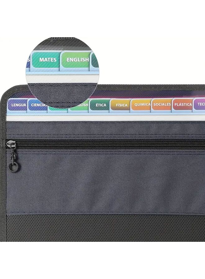 Black Expanding File Folder Organizer With Zipper Closure And 13 Pockets For Document Storage Office School - Image 3