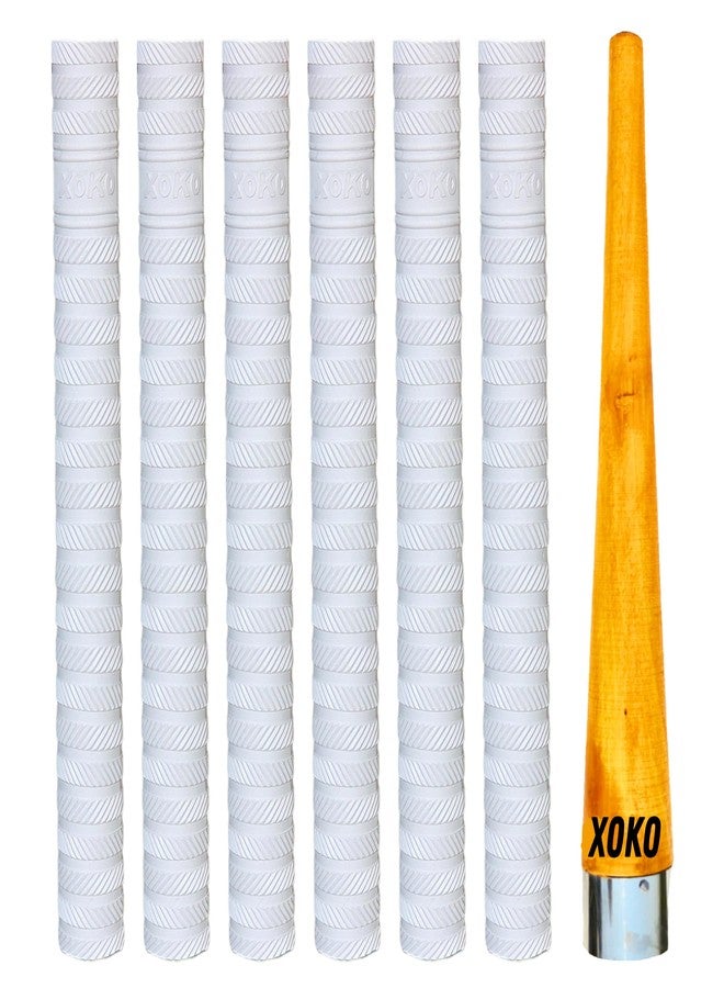 XOKO Premium Cricket Bat Handle Grip Set, Anti-Slip Rubber Material, White , 6 Grips with 1 Wooden Cone - Image 1