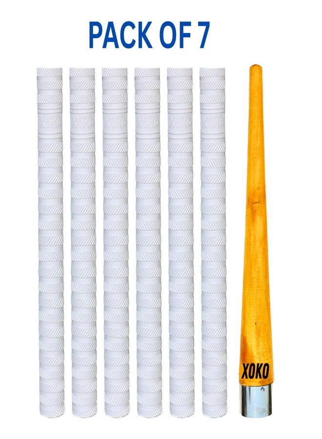 XOKO Premium Cricket Bat Handle Grip Set, Anti-Slip Rubber Material, White , 6 Grips with 1 Wooden Cone - Image 2