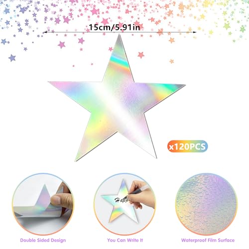 KEEPARTY 120 PCS Iridescent Five Star Cutouts Double Printed Paper Star Decorations Star Confetti Cutouts Cardboard Stars for Bulletin Board Stars Accents Classroom Wall Party Decoration - Image 2