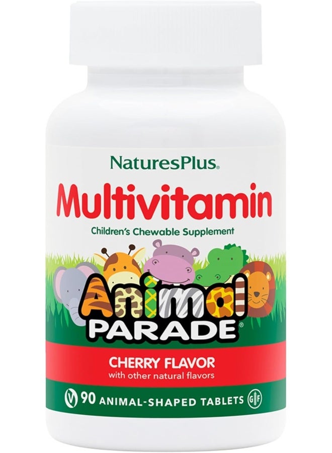 NaturesPlus Natures Plus Animal Parade Multivitamin Children's Chewables - Cherry Flavor - 90 Animal-Shaped Tablets - Promotes Health & Well-Being - Vegetarian, Gluten Free - 45 Servings - Image 1