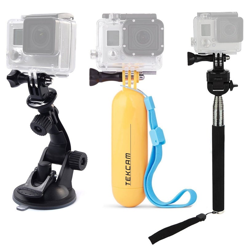 TEKCAM Action Camera Accessories Kits Bundle Compatible with Gopro Hero 13 12 11 10 9 8/AKASO EK7000/Brave 4/7 LE/ V50X/Dragon Touch 4k Camera Car Suction Cup Mount Floating Handle Grip Selfie Stick - Image 1
