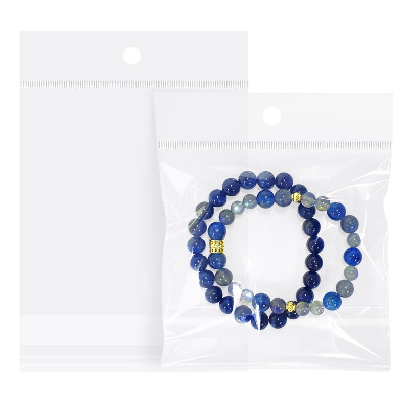 موريباك أكياس سيلوفان ذاتية الإغلاق ذاتية اللصق من مورباك، مقاس 4x4 بوصة، مزودة بفتحة تعليق، 100 قطعة، شفافة وقابلة لإعادة الإغلاق، مع رأس تعليق، مناسبة للمجوهرات والأقراط والقلائد - Image 1