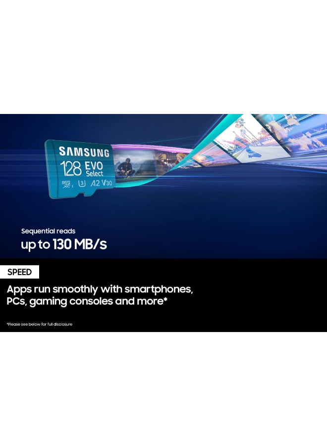 سامسونج EVO Select Micro SD-Memory-Card + Adapter, 128GB microSDXC 130MB/s Full HD & 4K UHD, UHS-I, U3, A2, V30, Expanded Storage for Android Smartphones, Tablets, Nintendo-Switch (MB-ME128KA/AM) - Image 4