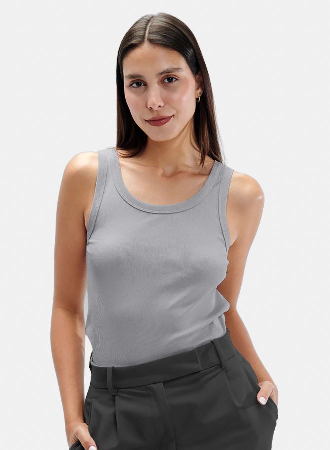 Essentials, Basic plain tank top slim fit for women Gray - Image 2