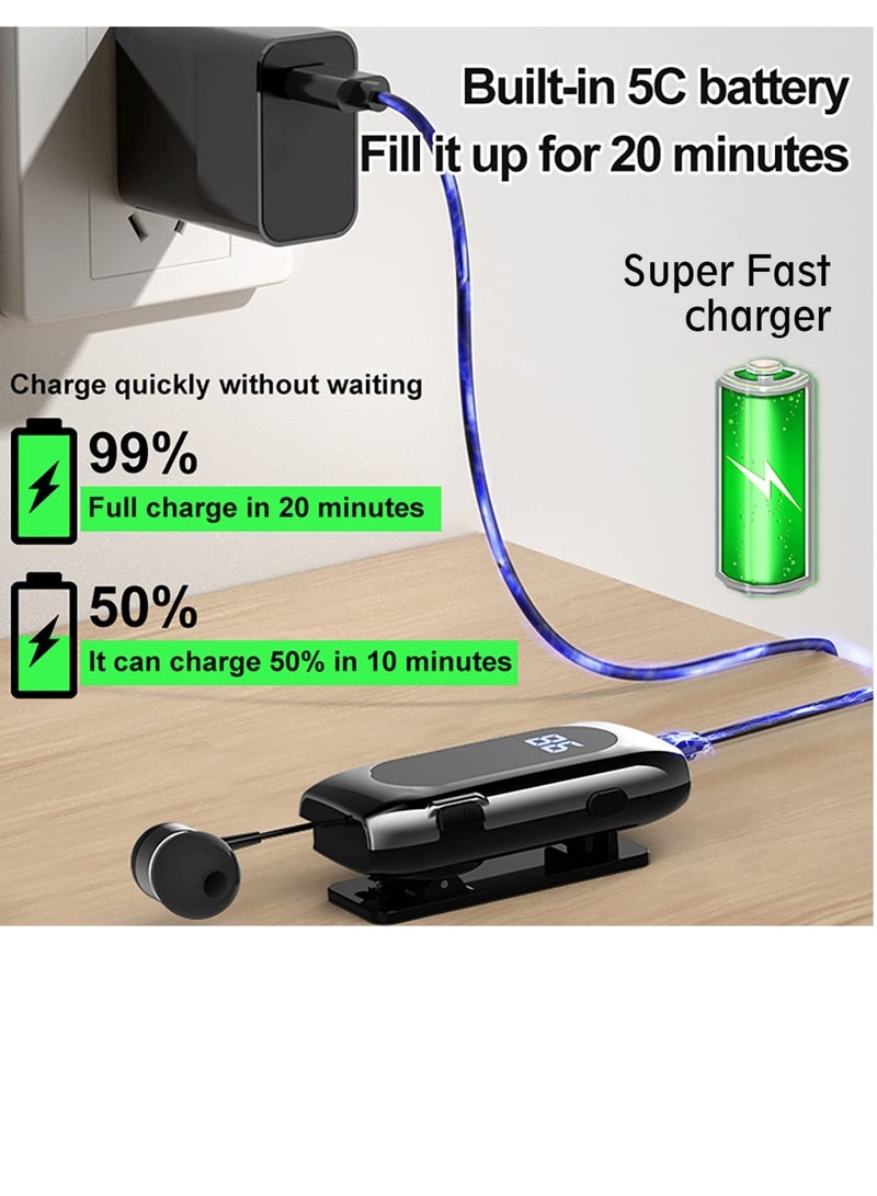 Captaintech Retractable Bluetooth Headphones, Collar Clip Bluetooth Headsets Wireless Earphone Battery Display Quick Charger Handsfree Earbuds v5.2 with Microphone for Cell Phone - Image 3
