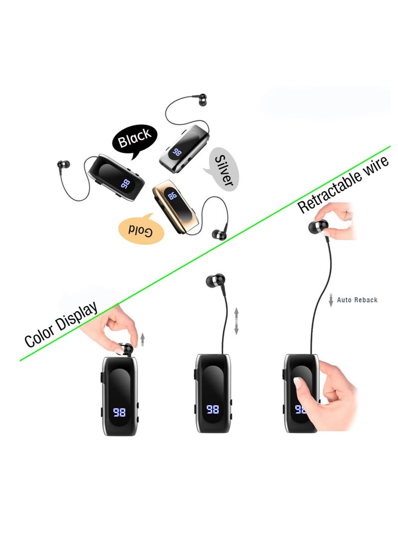 Captaintech Retractable Bluetooth Headphones, Collar Clip Bluetooth Headsets Wireless Earphone Battery Display Quick Charger Handsfree Earbuds v5.2 with Microphone for Cell Phone - Image 5