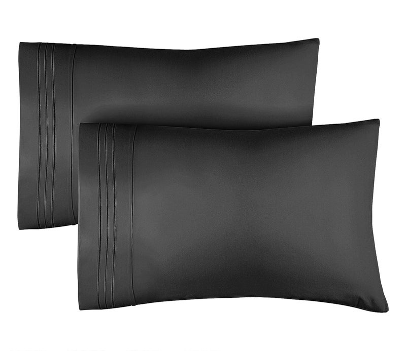 CGK Unlimited CGK Unlimited King Pillow Cases (Set of 2) - Soft  Hotel Quality Pillowcase Covers- Comfy  Luxury Bedding for All- Machine Washable Pillow Protectors- 2 Piece- Black  - Image 1