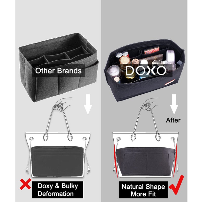 Doxo Purse Organizer Insert, Felt Bag Insert Tote Shaper Fit LV Speedy 30, Neverfull PM & Base Shaper 2pc Set (Medium-Black-Combination) - Image 4