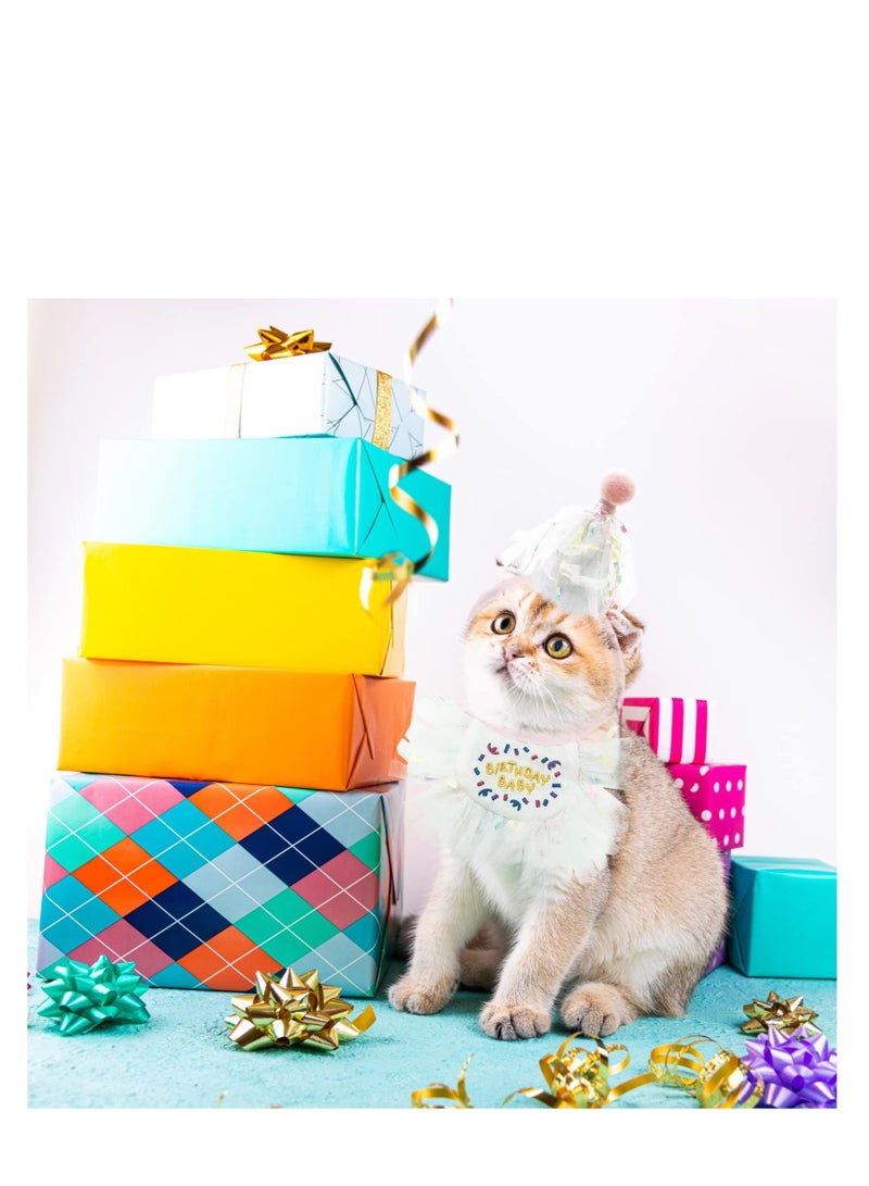 KASTWAVE Pet Birthday Party Supplies, Cat Birthday Hat & Bandana Scarfs Set, Suitable for Doggy Cat Birthday Party Decorations Set (Pink) - Image 3