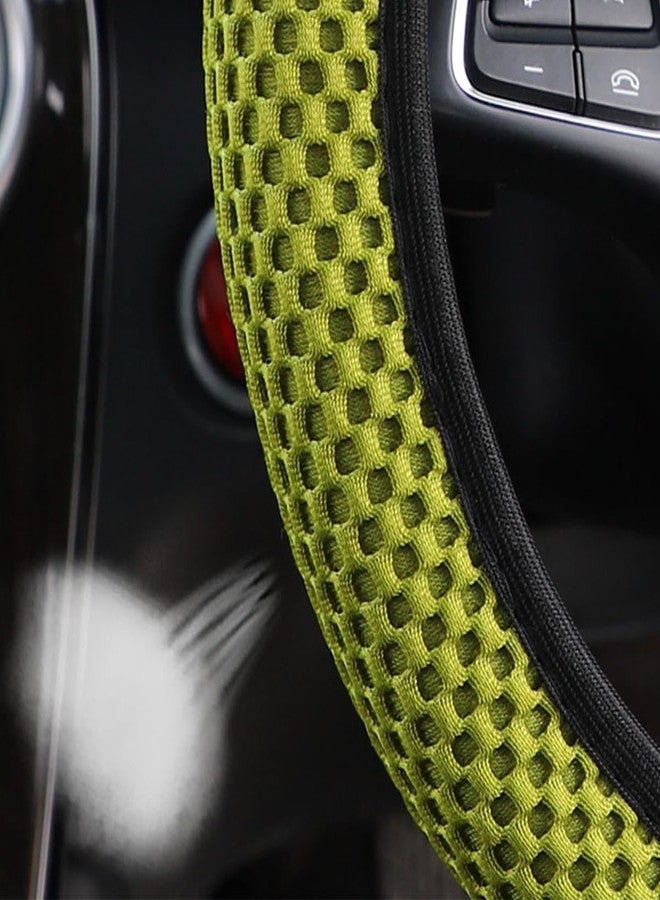 Bittwee 3PCS 15Inch Car Steering Wheel Cover Armrest Cover Gear Shift Cover Set, Microfiber Breathable Anti-Slip Automotive Steering Wheel Protector, Vehicle Interior Decor, Universal Fit（Light Green） - Image 4