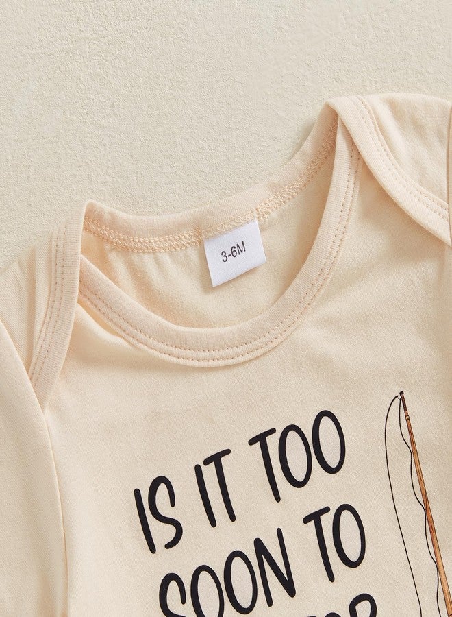 Amnnchya Newborn Baby Boy Clothes Fishing Short Sleeve Romper Shirt Tops Pants Summer Spring Outfits Cute Hat Set (Beige, 3-6 Months) - Image 5
