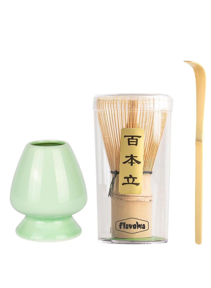 Flavoma (Sets of 3) Japanese Handmade Bamboo Matcha Whisk (Match Brush Japanese Style) + Traditional Scoop (Chashaku) + Ceramic Tea Whisk Holder, Prepare a Traditional Cup of Matcha - Image 3