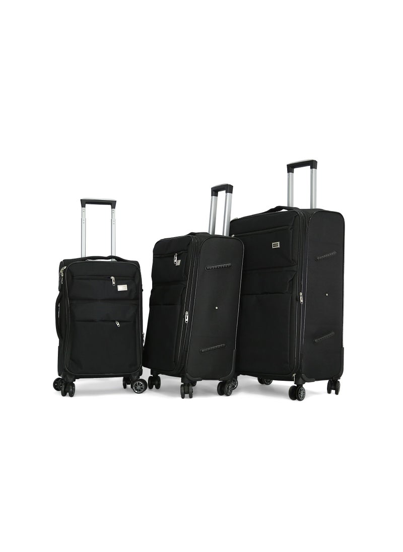 GIORDANO - Giordano Trolley Bags 3 PCS Set Softside Spinners,Black - Image 1