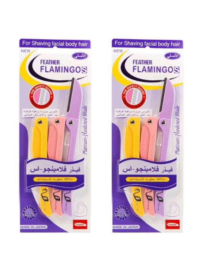 Feather Pack Of 2 Flamingo Facial Touch-Up Razor Yellow/Pink/Purple 