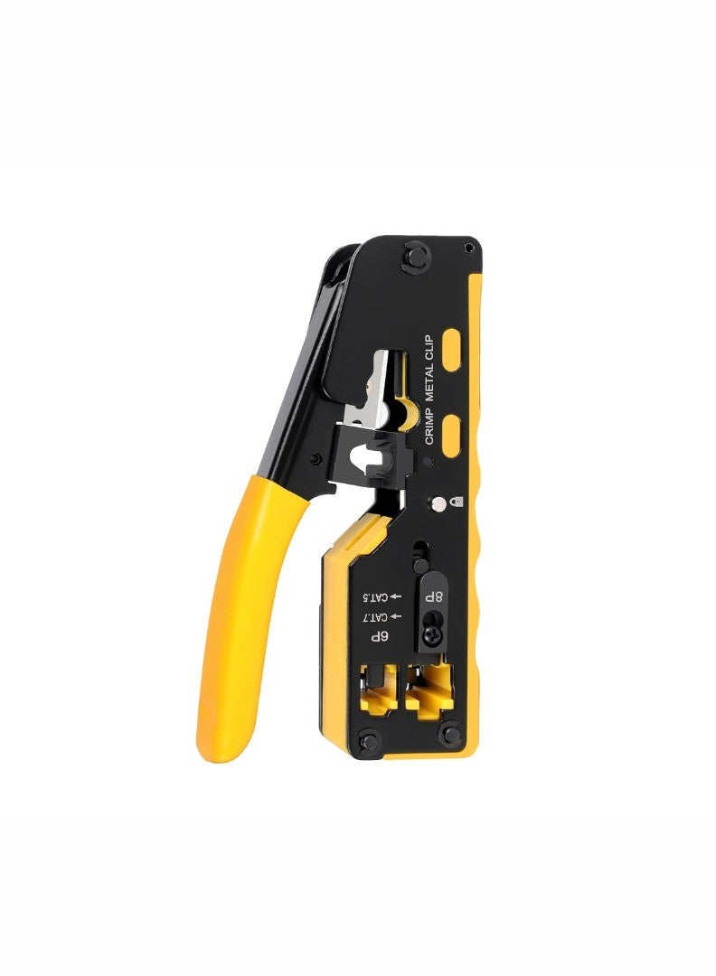 كاشيمانو كماشة عقص متعددة الوظائف RJ45 لكابلات الإيثرنت، 8P متوافق مع 6P CAT5 وCAT6 وCAT7، لونها أصفر.  - Image 1