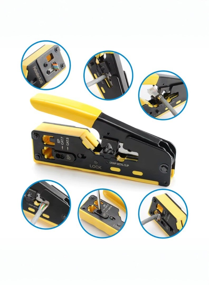 كاشيمانو كماشة عقص متعددة الوظائف RJ45 لكابلات الإيثرنت، 8P متوافق مع 6P CAT5 وCAT6 وCAT7، لونها أصفر.  - Image 5