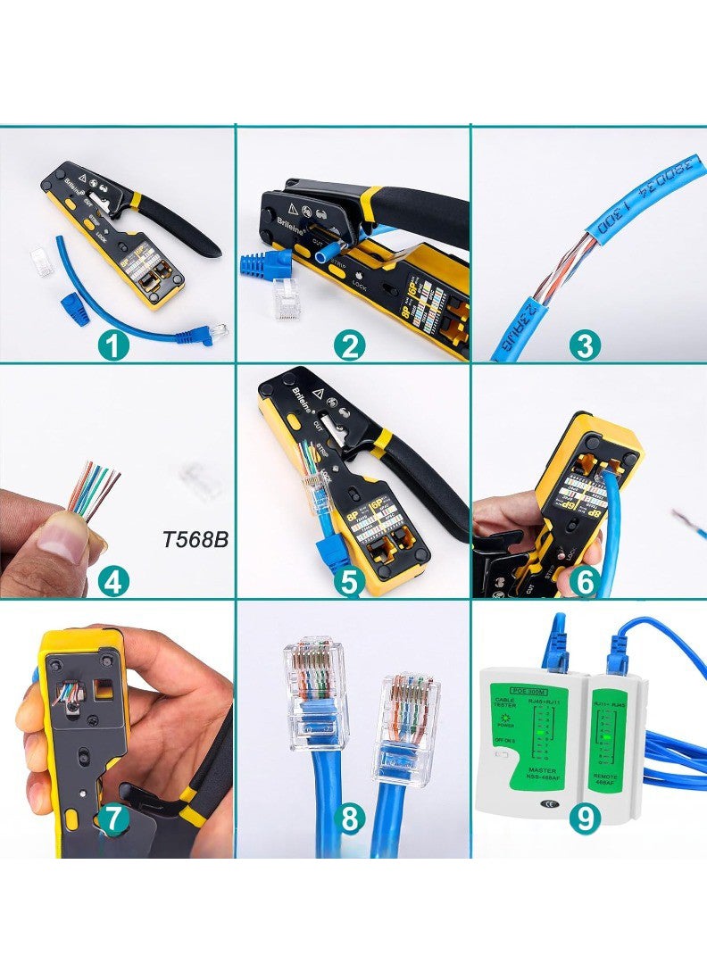 كاشيمانو كماشة عقص متعددة الوظائف RJ45 لكابلات الإيثرنت، 8P متوافق مع 6P CAT5 وCAT6 وCAT7، لونها أصفر.  - Image 3