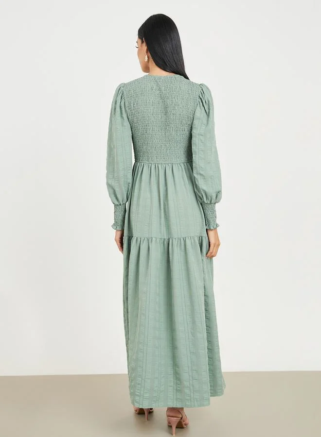 Styli Tiered Smocked Dress