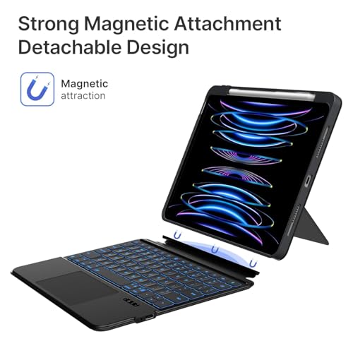 typecase Folio Duo Keyboard case for iPad 9th/8th/7th Gen (10.2 Inch), Air 3-10.5 & Pro 10.5 with Multi Gesture Trackpad & 7-Color Backlit, Magnetically Detached Cover, Portrait/Landscape Mode- Black - Image 4