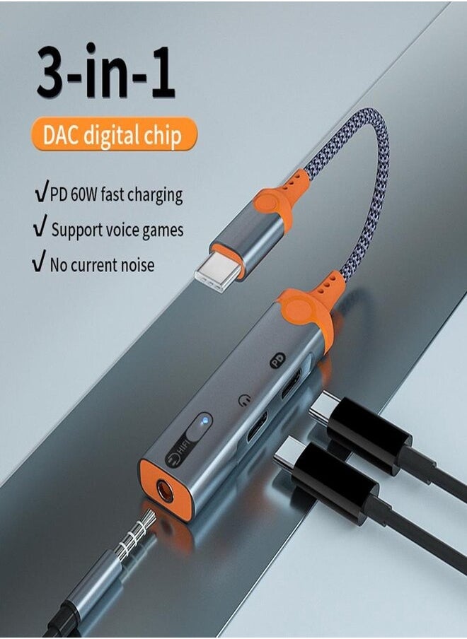Sarafox - USB C To 3.5mm Headphone And Type-c Headphone And Charger Adapter,3-in-1 USB C To Aux Audio Jack And Fast Charging Dongle Cable Cord With PD 60W Fast Charging - Image 1