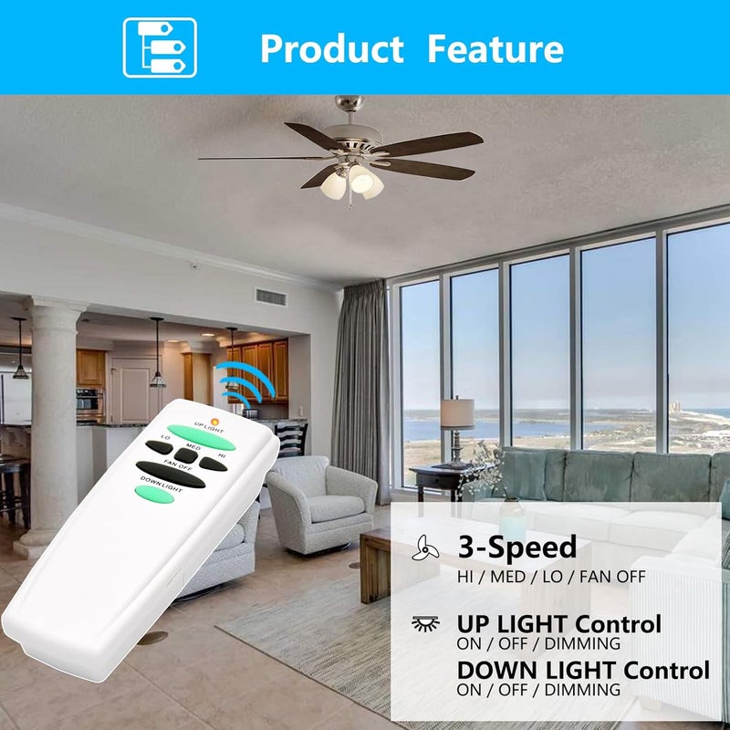 CENMING Replacement Remote for Hampton Bay Ceiling Fan Remote Control,with Up Down Light Control Dimmer 3-Speed, for UC7078T CHQ7078T UC7083T CHQ7083T L3H2010FANHD Fan-HD6UDL(Remote Only) - Image 3