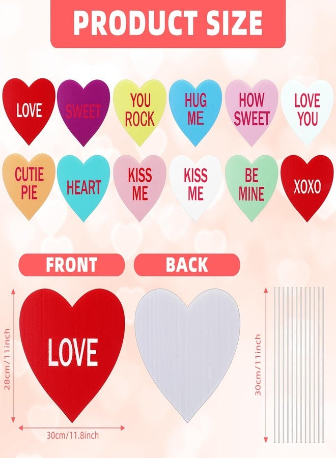 Remerry 12 Pieces Valentine's Day Conversation Hearts Yard Signs with Stakes Large Valentines Yard Lawn Decorations Heart Shape Valentine Sayings Lawn Signs for Walkway Valentine's Day Decorations Outdoor - Image 3