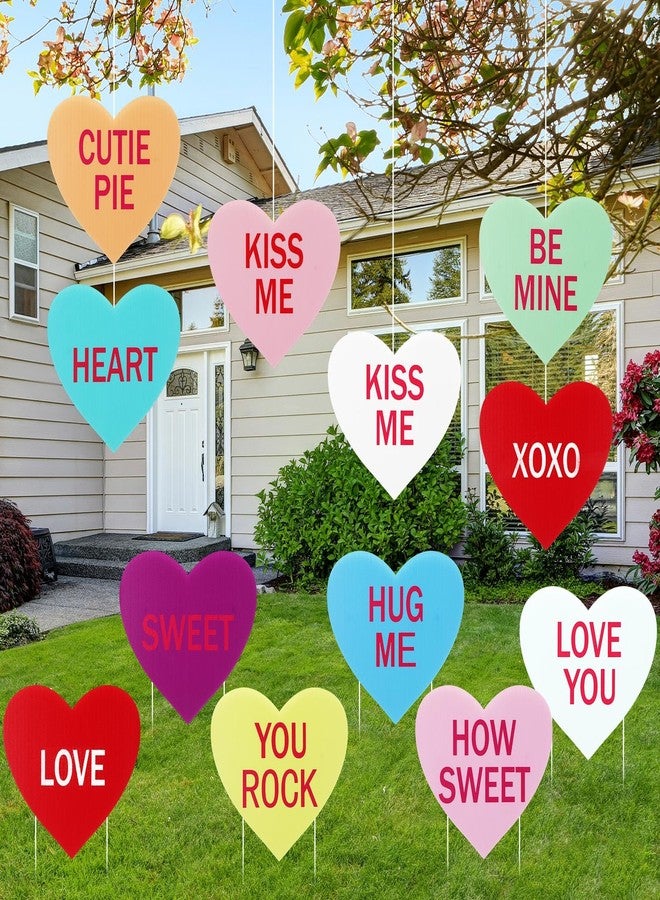 Remerry 12 Pieces Valentine's Day Conversation Hearts Yard Signs with Stakes Large Valentines Yard Lawn Decorations Heart Shape Valentine Sayings Lawn Signs for Walkway Valentine's Day Decorations Outdoor - Image 2