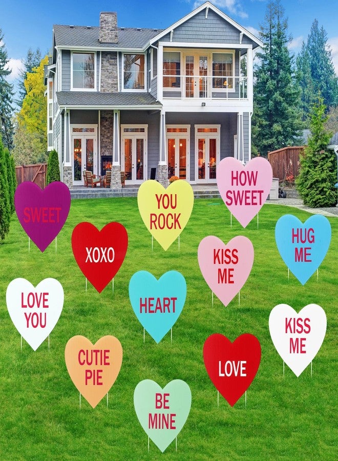 Remerry 12 Pieces Valentine's Day Conversation Hearts Yard Signs with Stakes Large Valentines Yard Lawn Decorations Heart Shape Valentine Sayings Lawn Signs for Walkway Valentine's Day Decorations Outdoor - Image 4