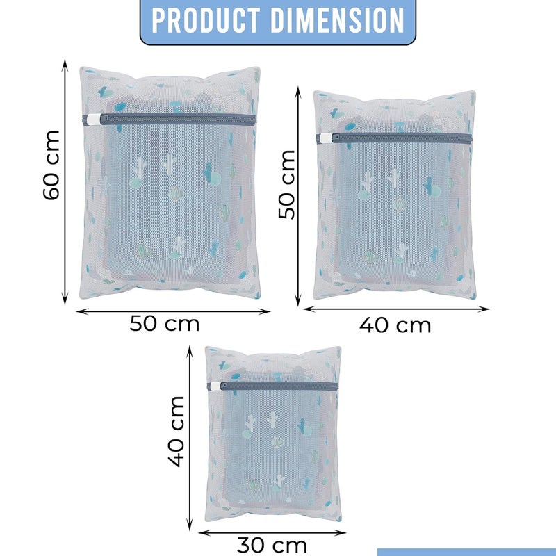 Kuber Industries Set of 15 Polyester Mesh Laundry Bag with Zip Reusable Washing Bags for Washing Machine Ideal for Delicate Fabrics Lingerie Shoes Protection YZ91 Cactus Print White - Image 3