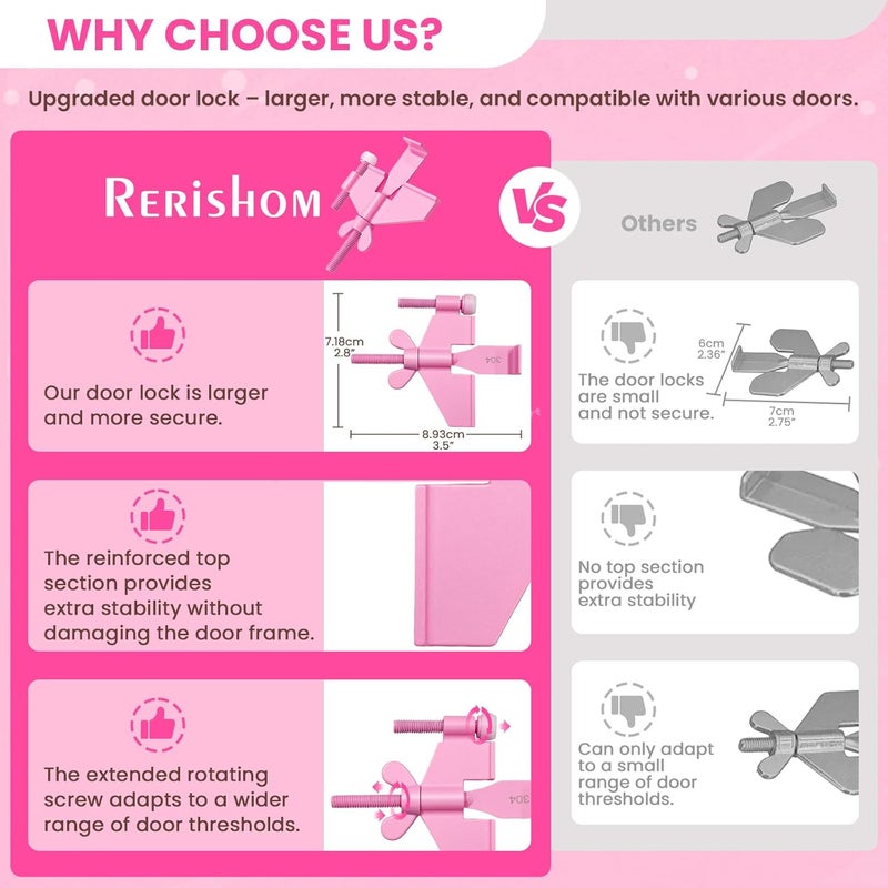 Rerishom Upgraded Pink Portable Door Lock Home Security Door Locker Travel Lockdown Locks for Additional Safety and Privacy Perfect for Traveling Hotel Home Apartment College - Image 5