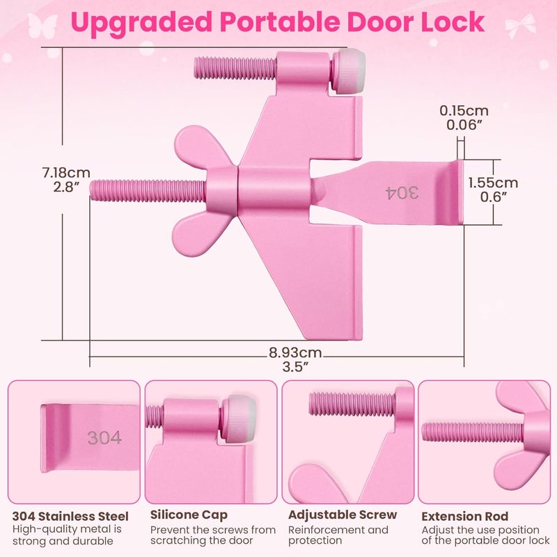 Rerishom Upgraded Pink Portable Door Lock Home Security Door Locker Travel Lockdown Locks for Additional Safety and Privacy Perfect for Traveling Hotel Home Apartment College - Image 2