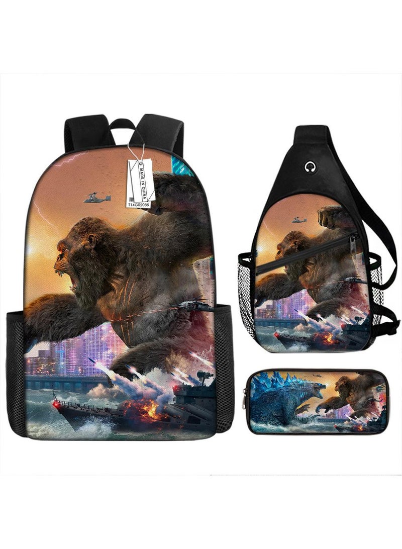 general 3-Piece Godzilla VS Kong 3D Print Backpack Set - Image 1