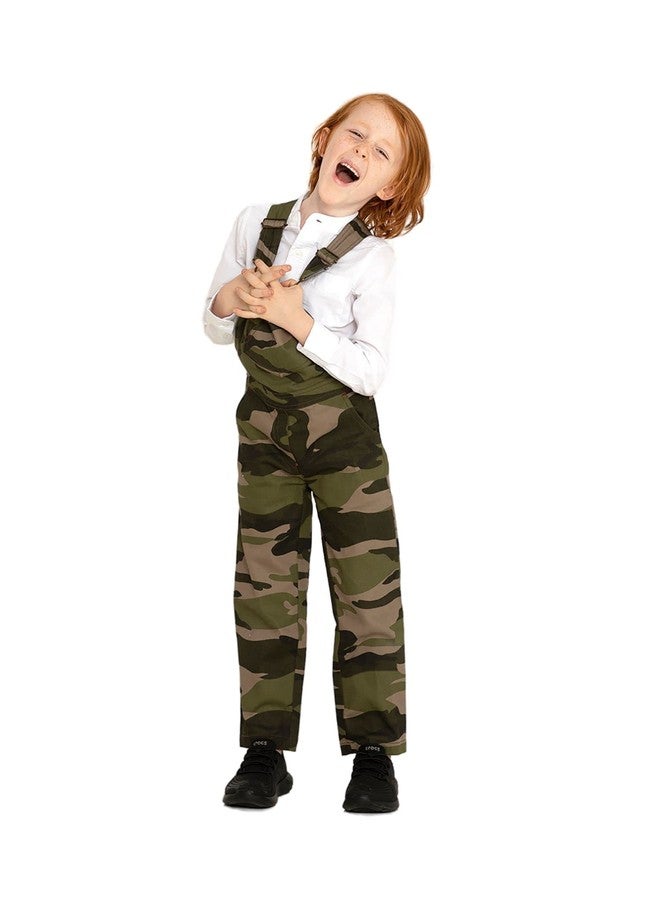 CHERRY CRUMBLE Green Camaflauge Cotton Boys & Girls Summer Suspender Two Strap Casual Warrior Overal Dungaree | Dungaree for Baby/Toddler/Preschool/Kids/Teens/Children - Image 1